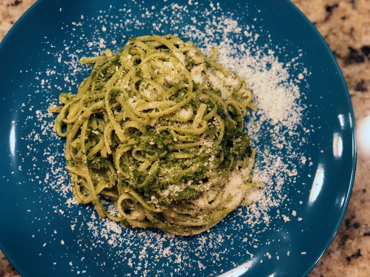 Parmesan Pesto Pasta featuring Cherry Tomatoes and Shrimp | Bottles and Banter