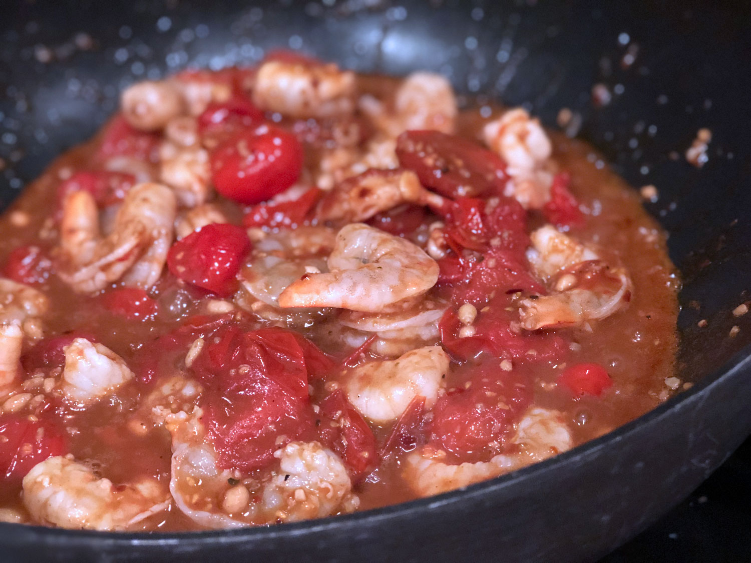 Parmesan Pesto Pasta featuring Cherry Tomatoes and Shrimp | Bottles and Banter