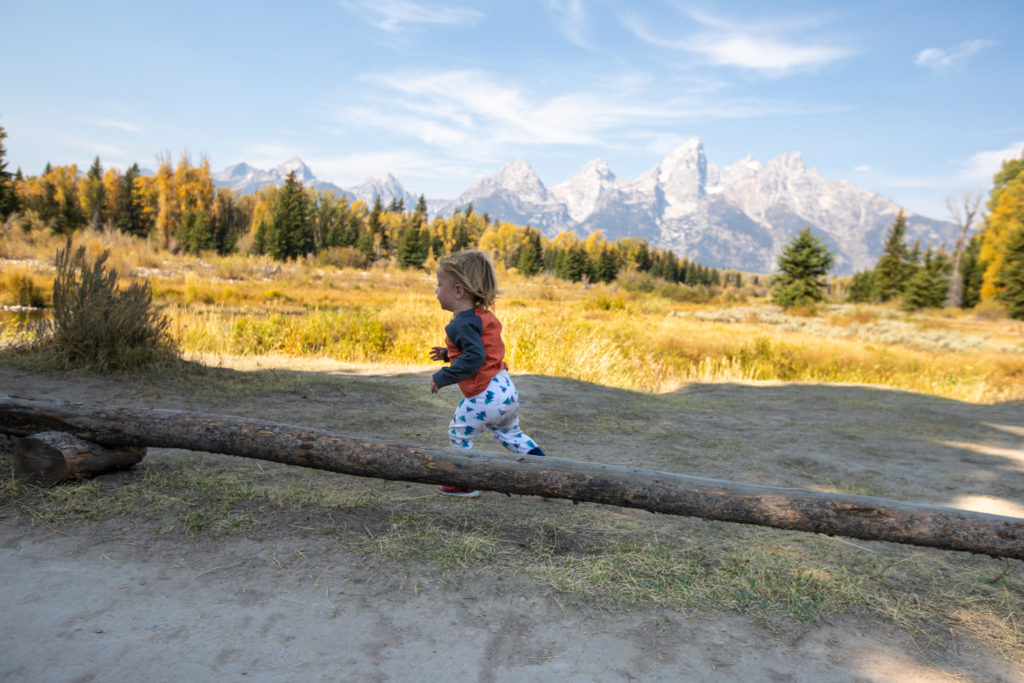 One year old running around at Schwabacher Landing