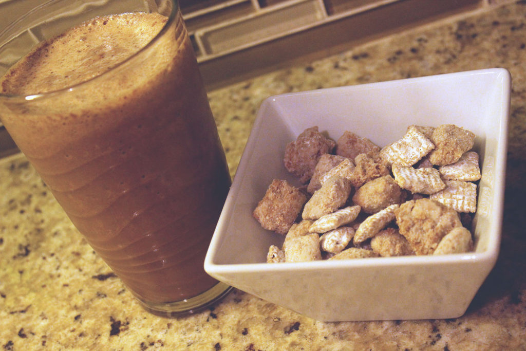 Chocolate Peanut Butter Marshmallow Puppy Chow Recipe Bottles + Banter