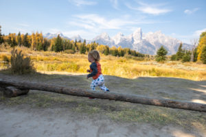 One year old running around at Schwabacher Landing