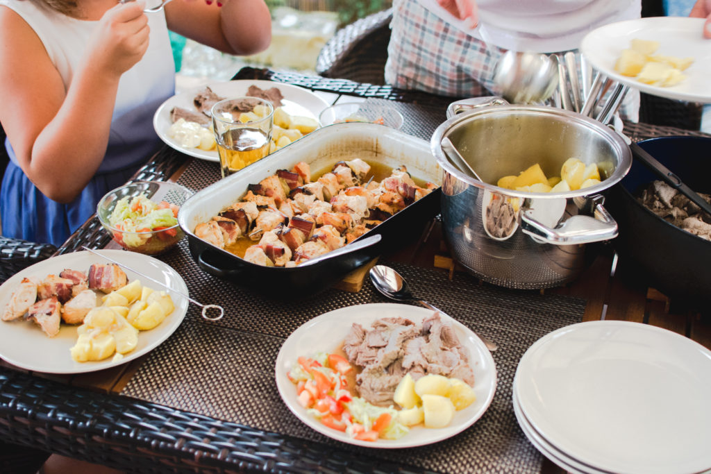 Food dishes for a group meal together