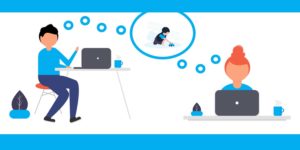 Mom and dad working from home thinking about their kids