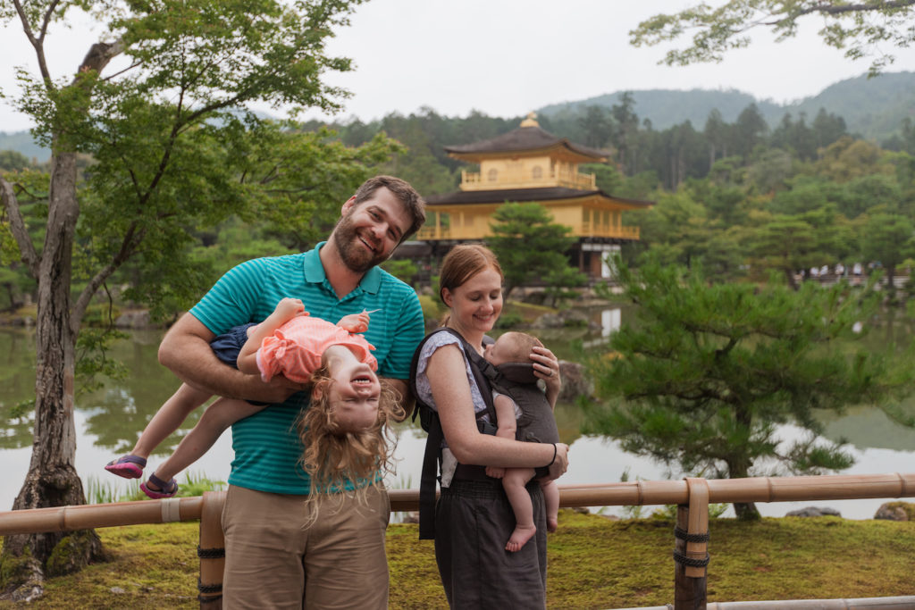 Family of 4 in front of the golden pavilion in Kyoto