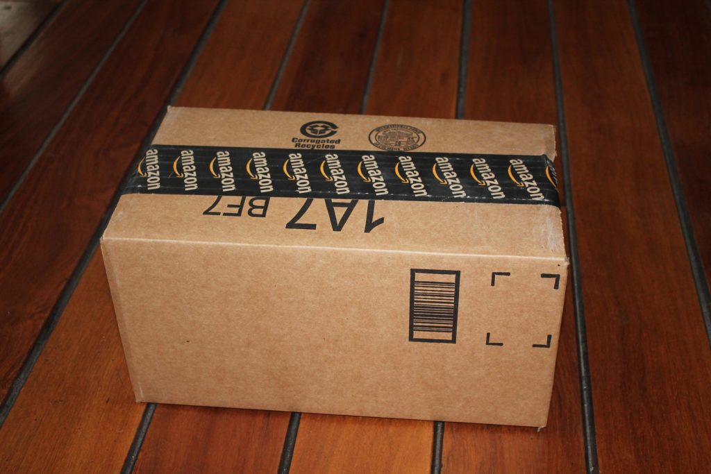 Amazon box being shipped to customer
