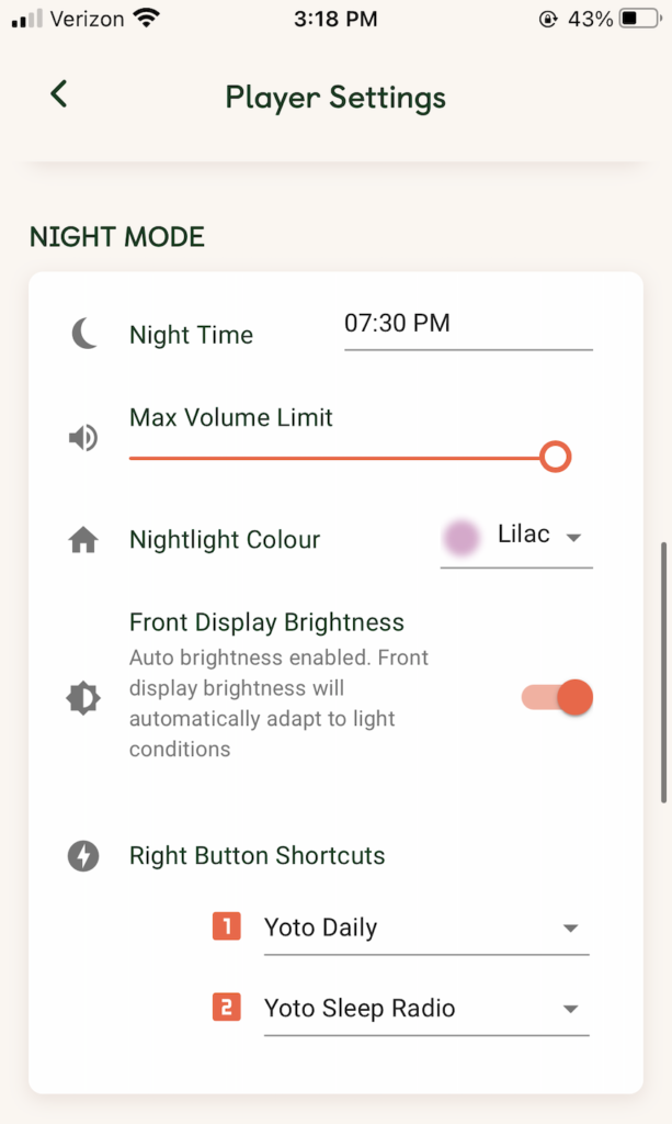 Yoto app night mode toddler sleep training